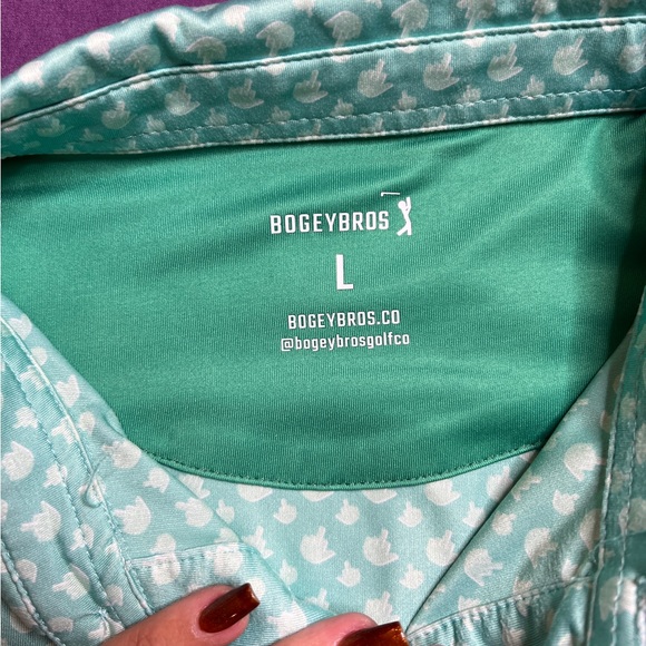 Bogey Bros. Golf Polo‎ Shirt Middle Finger Print Men’s Size L Mint Green NWOT - Picture 3 of 6